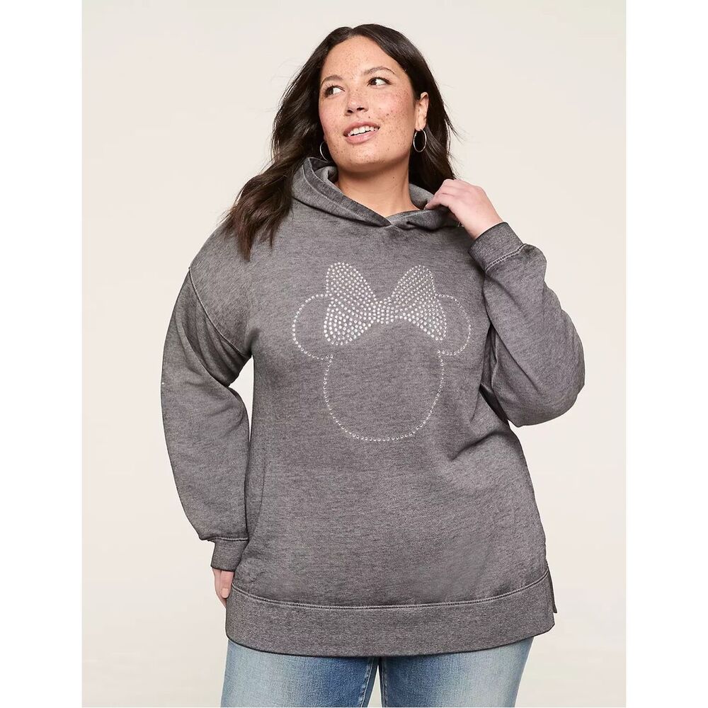 Lane Bryant Gray Minnie Mouse Rhinestone Hooded Sweatshirt